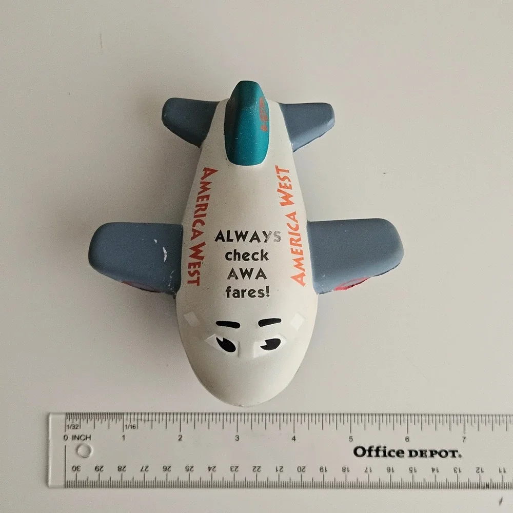 Vintage‎ America West Airlines Airplane Foam Stress Promo Toy White AWA Fares